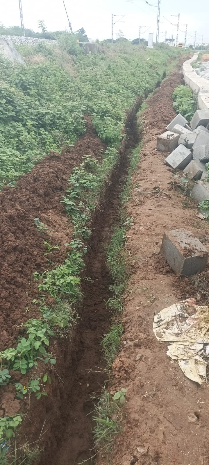 Trench preparation near railway